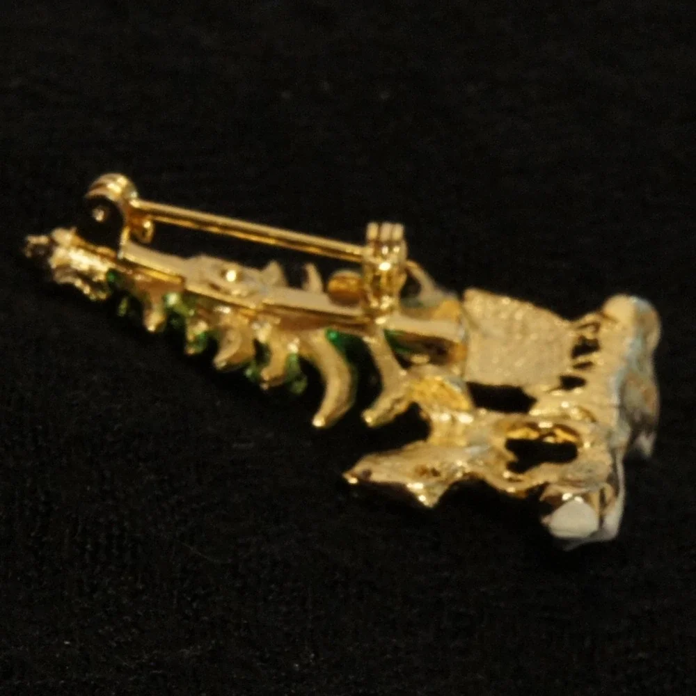 Vintage Christmas Tree‎ Sleigh Horse Brooch Enamel Rhinestone Holiday Pin
